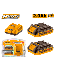 Ingco Pack 2 baterías 20V 2,0Ah + Cargador FBCPK1222E