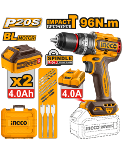 Ingco Taladro percutor Brushless 20V 96nm 2 baterías 4 ah + cargador + maletin