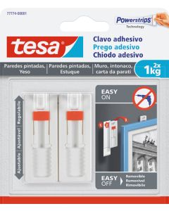 Tesa-Tape Clavo adhesivo ajustable 77774 SMS Pared pintada 2X1KG Blanco 