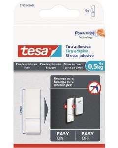 Tesa Tiras adhesivas doble cara para yeso y pared pintada Soporte carga 0,5 kg Paq 9 Unid Blanco