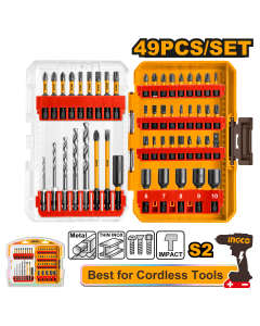 Set de brocas y puntas de impacto 49 piezas + Adaptador de Ingco