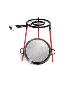 SET PAELLERA PULIDA Ø46cm CON TRIPODE Y QUEMADOR DE GAS 400mm VAELLO